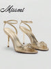 2026 Spring/Summer New Women's Gold Metallic Layered Bow Decor Stiletto High Heel Sandals