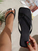 OBOVAY Women's Flip Flop Toe Flat Sandals, Summer Fashion Glossy Vacation Style Comfortable Black Square Toe Sandals Suitable For Outings, Gatherings, Home, Travel, Beach